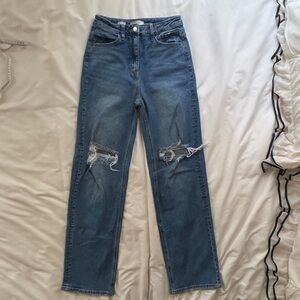 KanCan Distressed Straight Leg Jeans in Blue